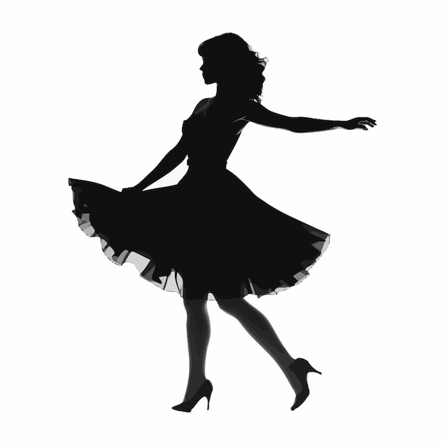 femme danseuse fille silhouette noire œuvre d'art vectorielle clipart isolé noir et blanc