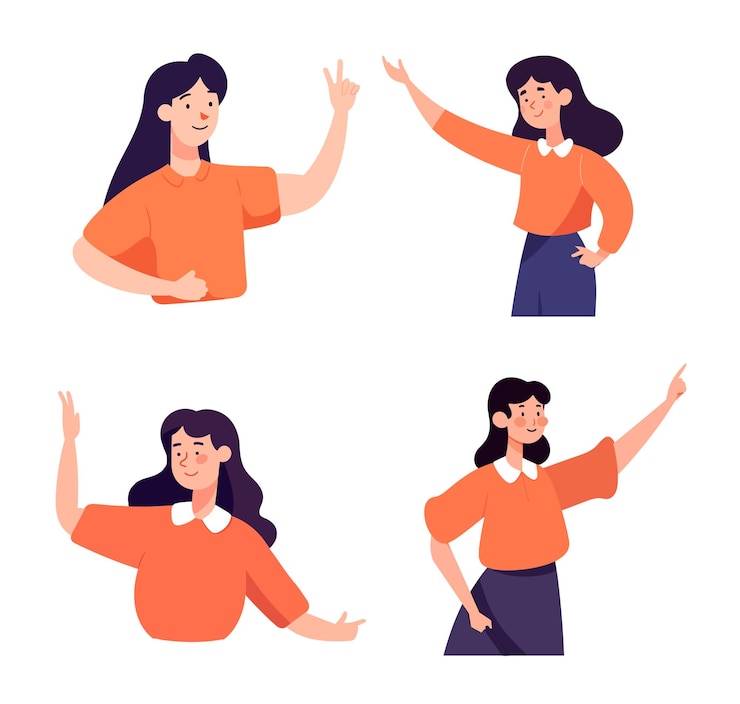 Vecteur femme dessin animé personnage salutation isolé fond blanc illustration minimal flipart vecteur s