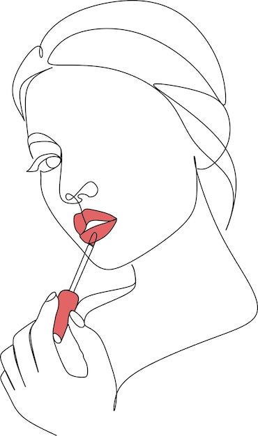 Femme avec dessin au trait continu rouge à lèvres