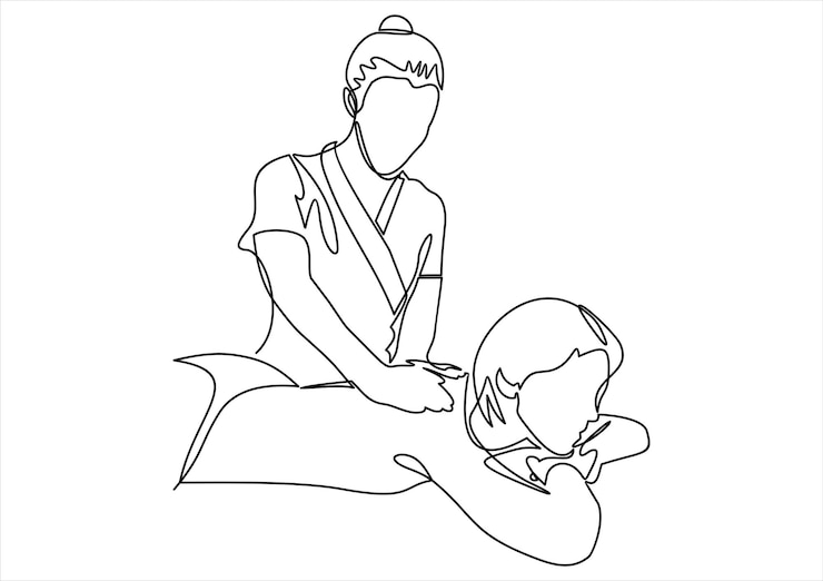 Vecteur femme détendue se faisant masser le dos au spa avec un massothérapeute professionnel.