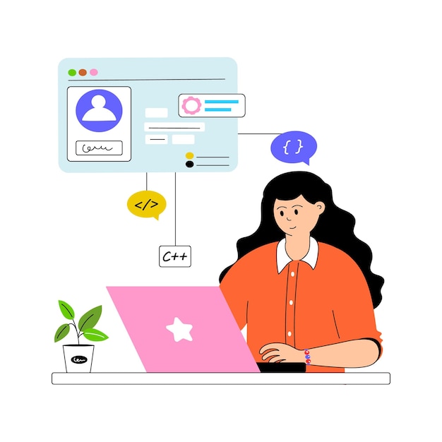 Femme développant un site Web axé sur la mise en page et l'expérience utilisateur