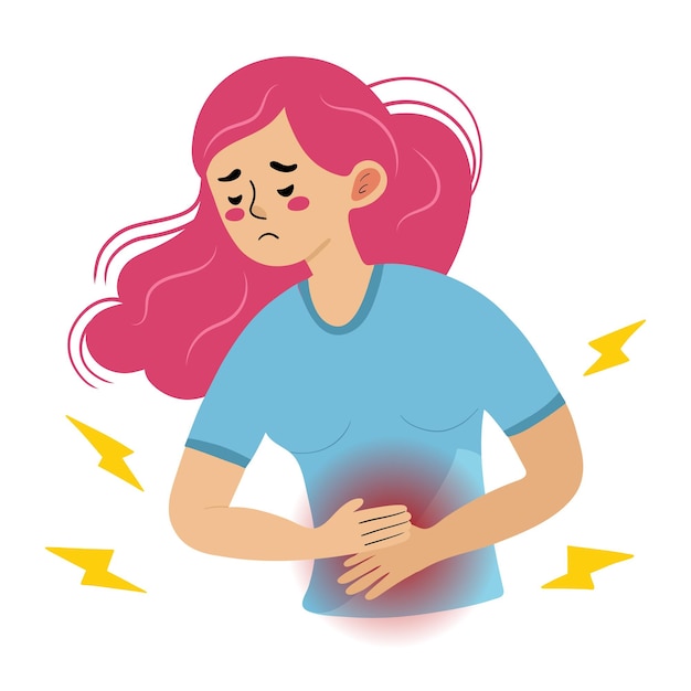 La femme a des douleurs à l'estomac et à l'abdomen.