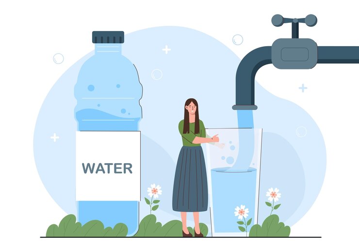Vecteur femme avec de l'eau propre