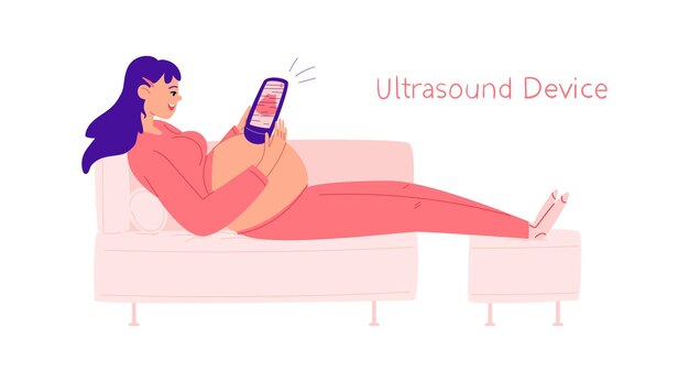 Femme Enceinte Avec Un Appareil à Ultrasons Dans Ses Mains.