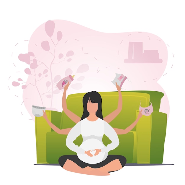 Vecteur femme enceinte dans la pose de papillon femme enceinte pratiquant le yoga illustration plate vectorielle