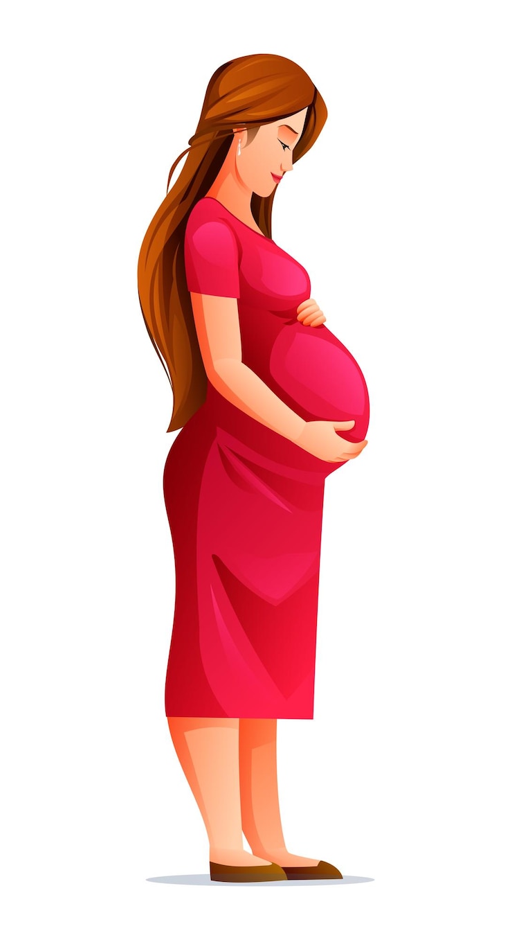 Vecteur une femme enceinte étreint son ventre en attendant un bébé illustration de dessin animé vectoriel