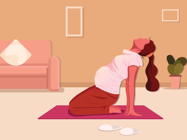 Vecteur femme enceinte faisant du yoga