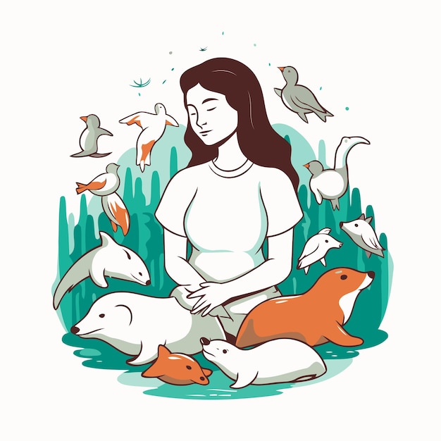 Vecteur femme enceinte avec un groupe d'animaux illustration vectorielle