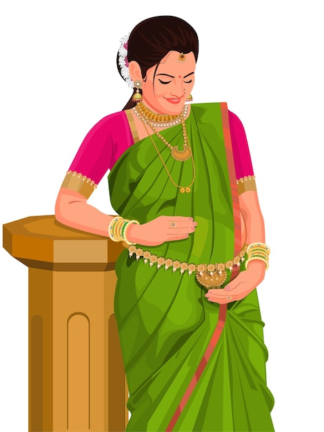 Femme enceinte indienne, Concept pour la grossesse. Femme indienne en sari traditionnel.