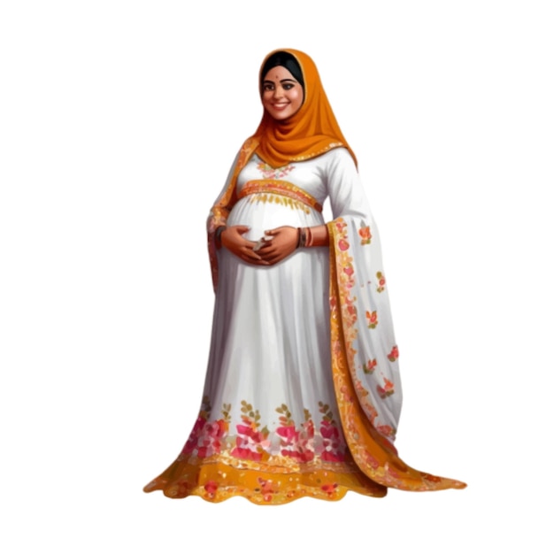 Une Femme Enceinte Indienne Heureuse étreignant Son Ventre Avec Une Illustration Vectorielle De Fond Blanc