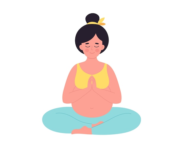 Femme Enceinte Méditant Dans La Pose De Lotus Yoga De Grossesse Saine Exercice De Respiration Relaxant
