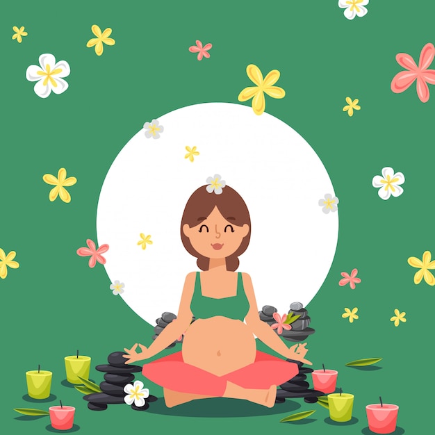 Vecteur femme enceinte, méditer, dans, yoga, lotus, pose, illustration