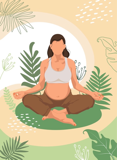 Une Femme Enceinte Pratique Le Yoga Parmi Les Plantes