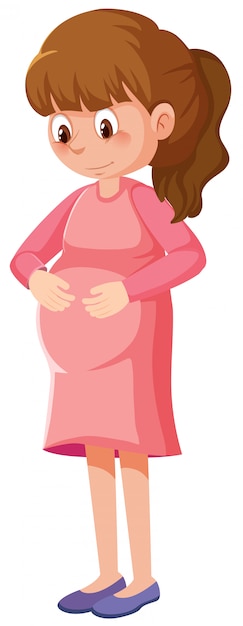 Femme Enceinte En Robe Rose Sur Fond Blanc