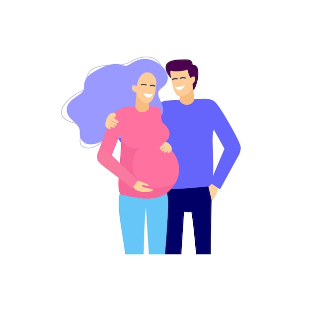 Femme enceinte et son mari couple enceinte jeune couple heureux étreindre vecteur