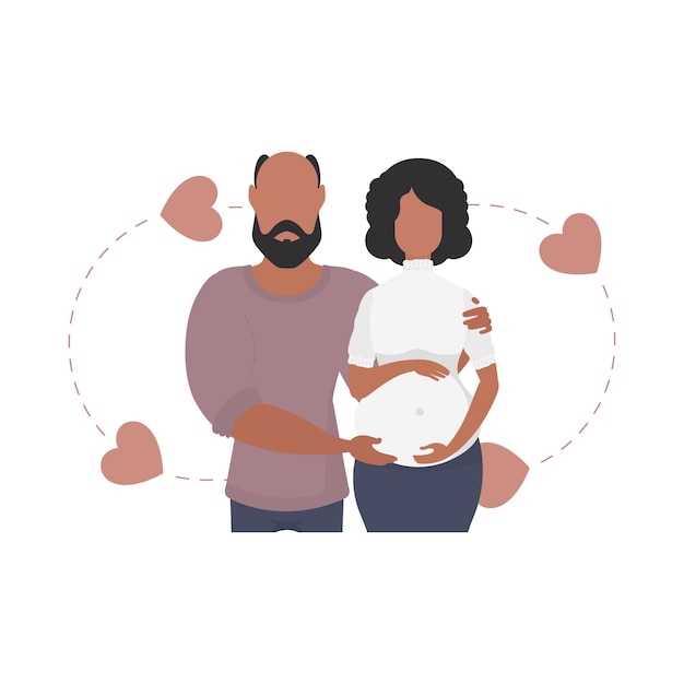 Une Femme Enceinte Avec Son Mari Jusqu'à La Taille Isolé Sur Fond Blanc Concept De Grossesse Heureuse Illustration Mignonne Dans Un Style Plat