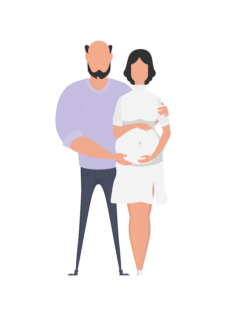 Vecteur femme enceinte avec son mari en pleine croissance isolé sur fond blanc concept de grossesse heureuse illustration mignonne dans un style plat