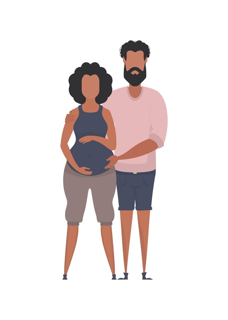 Vecteur la femme enceinte et son mari sont représentés en pleine croissance isolée concept de grossesse heureuse vecteur en style cartoon