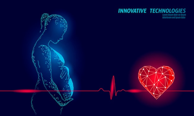 Femme enceinte avec symbole de rythme cardiaque cardiotocographie médecine ctg affiche clinique du centre prénanal con
