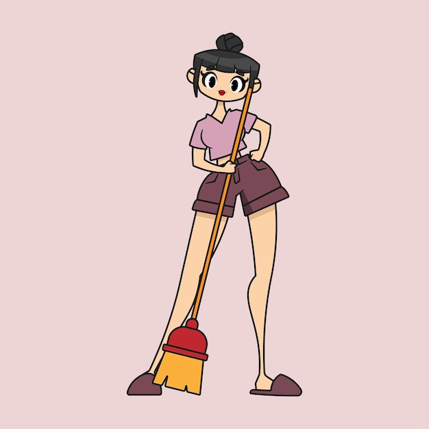 Vecteur une femme époustouflante utilisant un balai illustration vectorielle