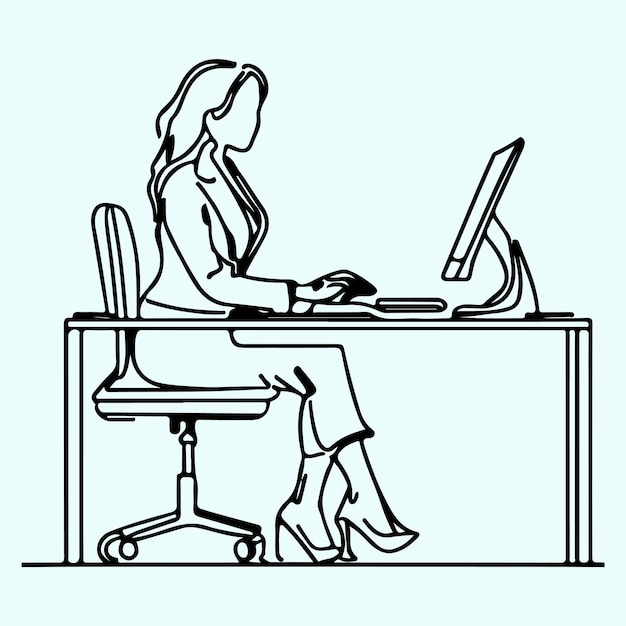 Une Femme Est Assise à Un Bureau Devant Un Ordinateur.