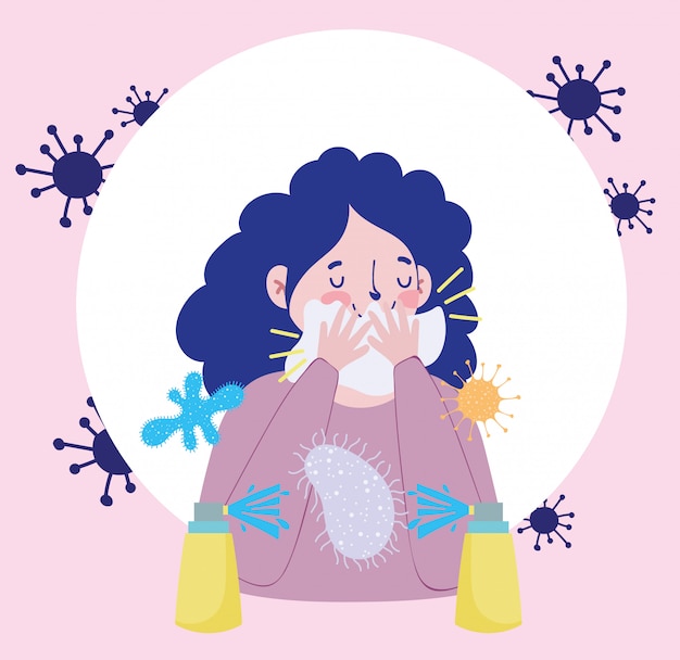 Femme éviter de couvrir la bouche avec du papier dessin animé, prévenir la pandémie de coronavirus Covid 19