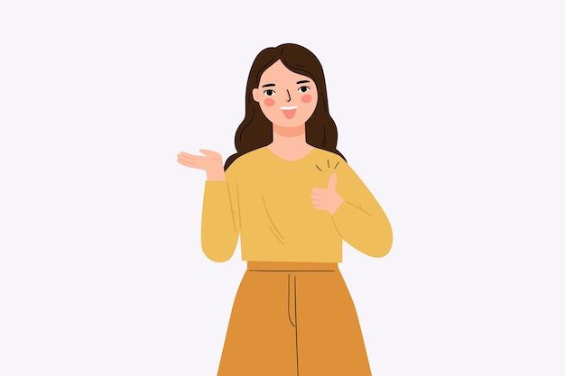 Femme avec l'expression d'approbation pouce en l'air illustration de dessin animé de geste