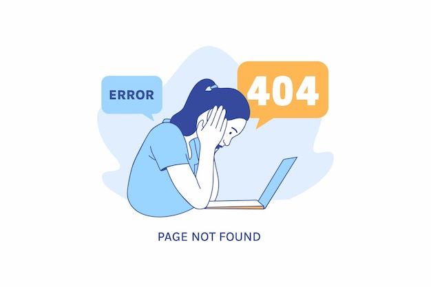 Femme d'expression frustrée pour la page de destination du concept de conception d'erreur Oops 404