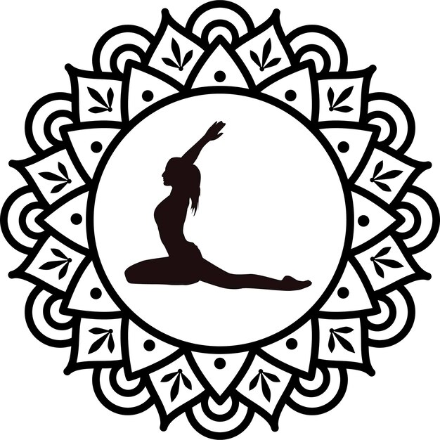 Vecteur une femme faisant du yoga dans un cercle avec un motif autour d'elle