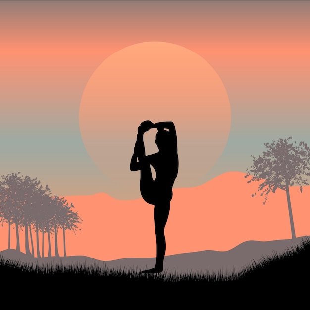 Vecteur femme faisant du yoga dans les collines