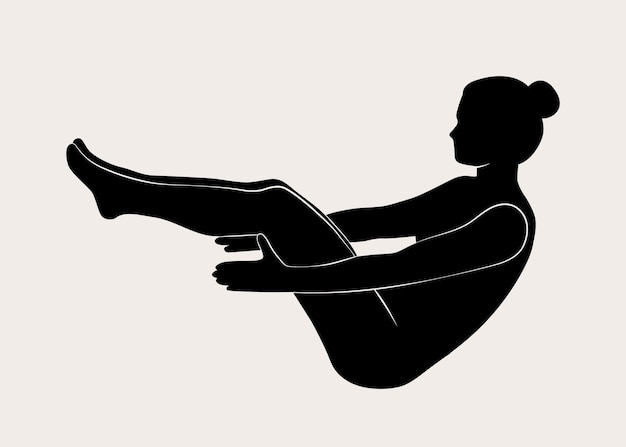 Vecteur femme faisant du yoga pilates fille mince faisant du yoga silhouette noire dessinée à la main illustration vectorielle