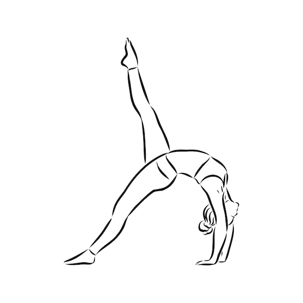 Femme faisant de l'exercice dans la pose d'yoga dessin au trait Illustration yoga pose croquis de vecteur