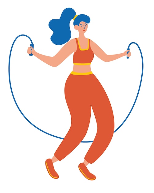 Vecteur femme faisant des exercices avec une corde à sauter exercices cardio d'entraînement de fille