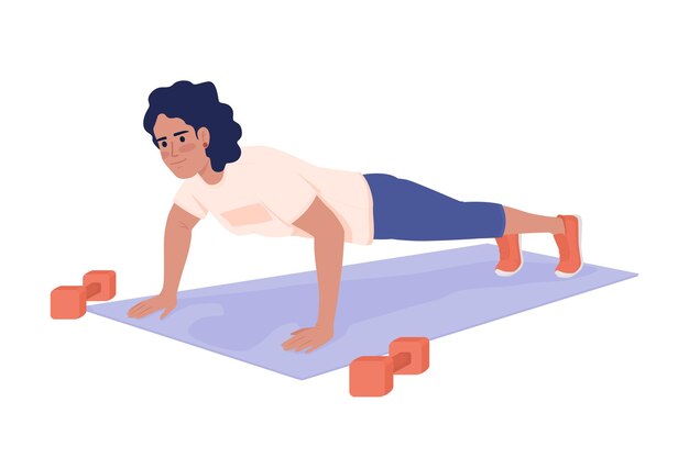 Femme Faisant Des Push Ups Caractère Vectoriel De Couleur Semi-plat