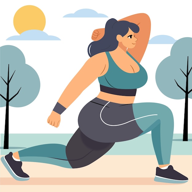 Une femme fait des lunges dans un parc pendant son entraînement.