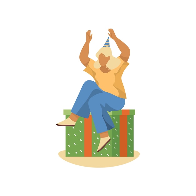 Femme Ou Fille Assise Sur Une Clipart Vectorielle De Boîte-cadeau