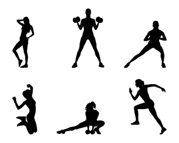 Vecteur femme fitness silhouette isolé noir sur fond blanc illustration vectorielle
