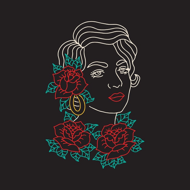 Femme, Fleur, Contour, Illustration