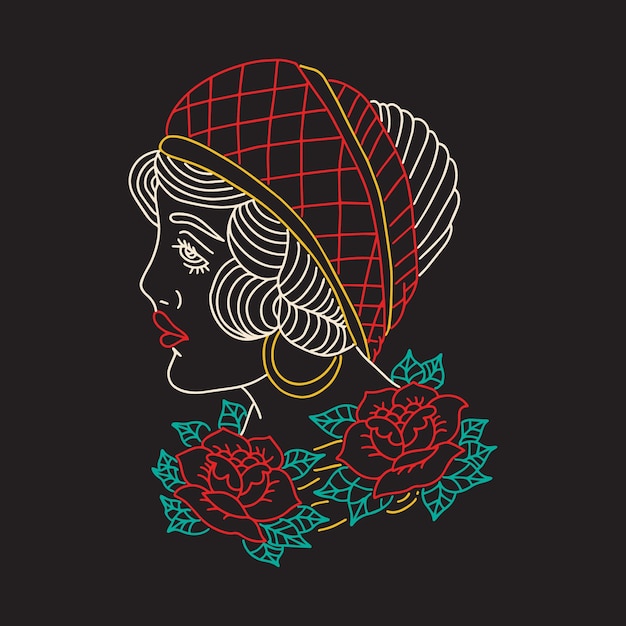 Femme, Fleur, Contour, Illustration