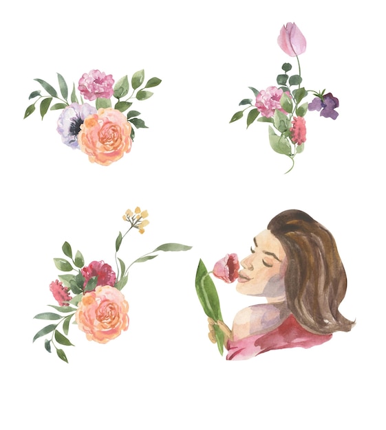 Une femme avec des fleurs dans les mains.