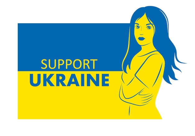 Femme Sur Le Fond Du Soutien Du Drapeau Ukrainien Pour La Bannière Web De L'affiche De L'ukraine