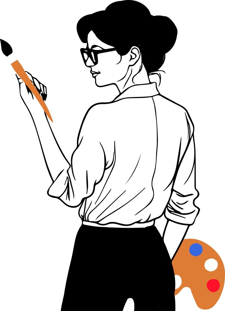 Femme française dessinant avec un pinceau dans le style de l'art en ligne