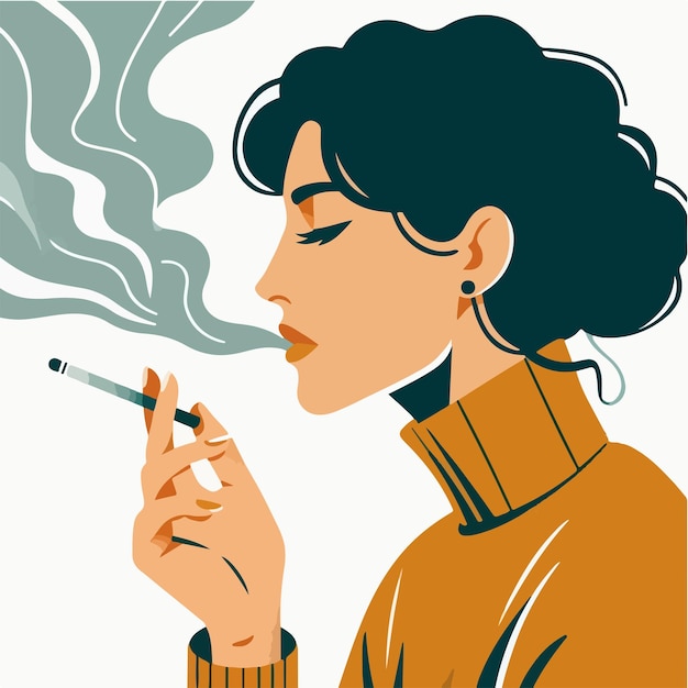 Vecteur femme fumant avec un style de design plat