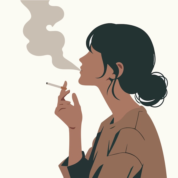 Vecteur femme fumant avec un style de design plat