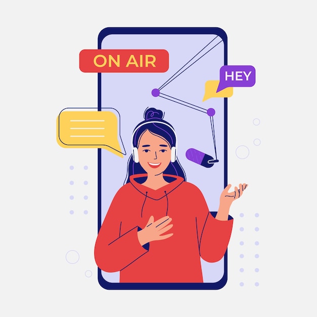 Une Femme Héberge Un Podcast En Ligne Dans Une Application Téléphonique