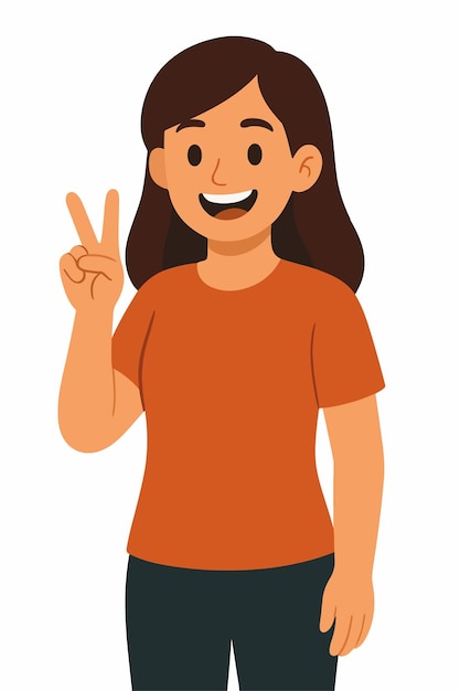 Une femme heureuse faisant un geste de paix.