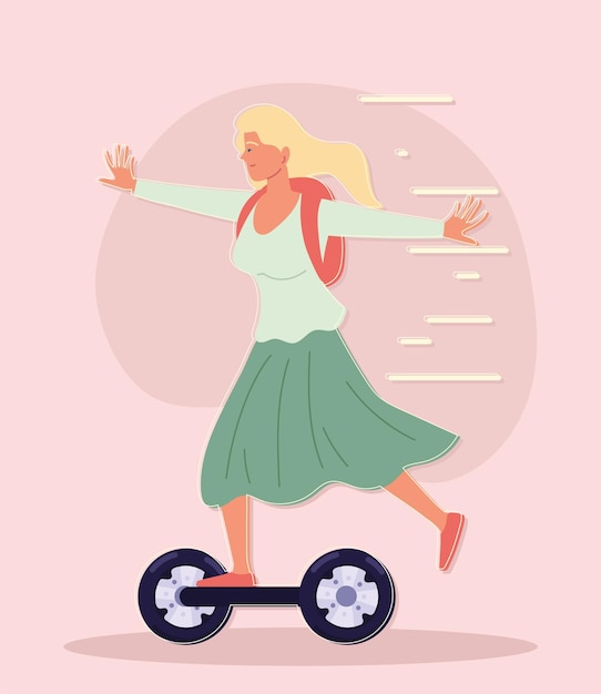 Vecteur femme heureuse sur gyroscooter