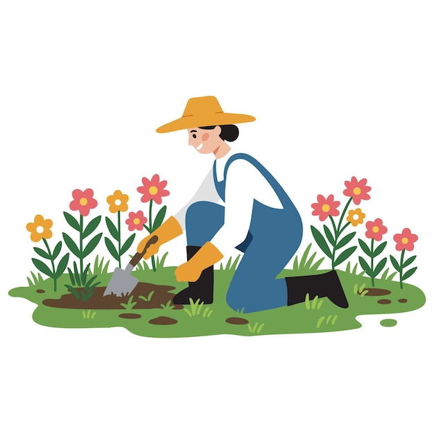 Une femme heureuse en jardinage favorise la croissance pour un jardinage extérieur durable