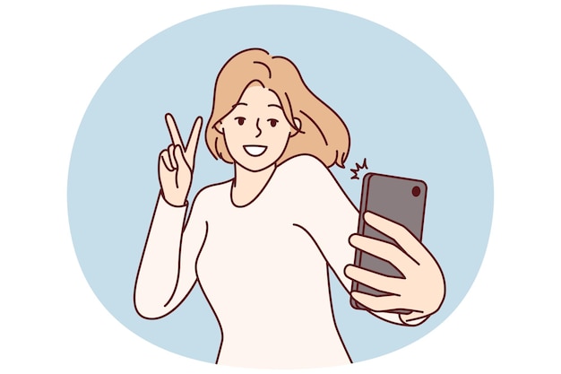 Femme Heureuse Prenant Un Selfie Sur Son Téléphone Pour Publier Des Photos Sur Sa Propre Page Dans Le Réseau Social Image Vectorielle