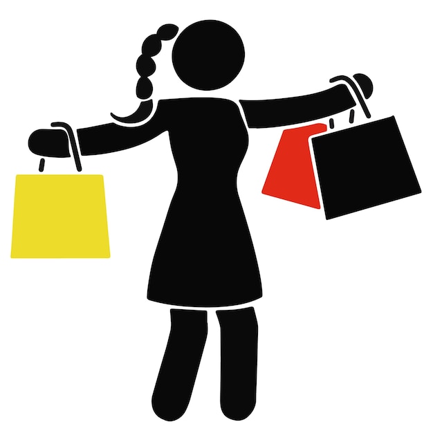 Vecteur femme heureuse se sentant si heureuse aller faire du shopping illustration vectorielle d'icône